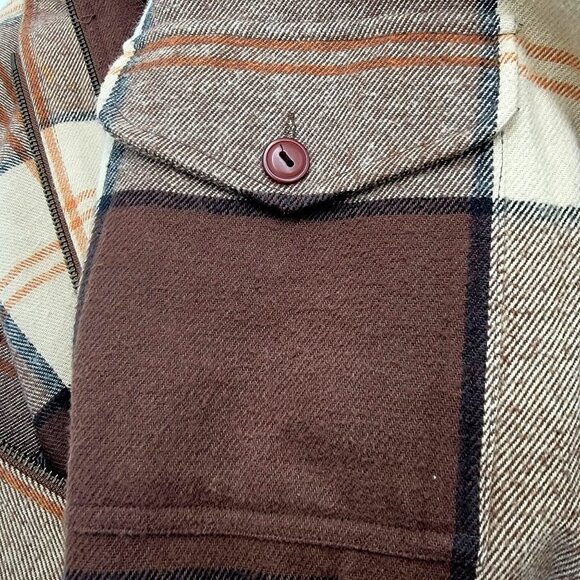 Lauren Ralph Lauren  Plaid Flannel Long Shacket Brown/Beige Front Zipper - Picture 13 of 16